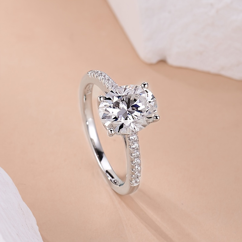 925 Silver Moissanite Ring for Engagements, 1.7-2.2g